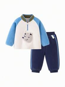 mini bala Kids Anti-Static Fleece Two Pieces Set Soft Cozy Warm Long Sleeve Top And Pants