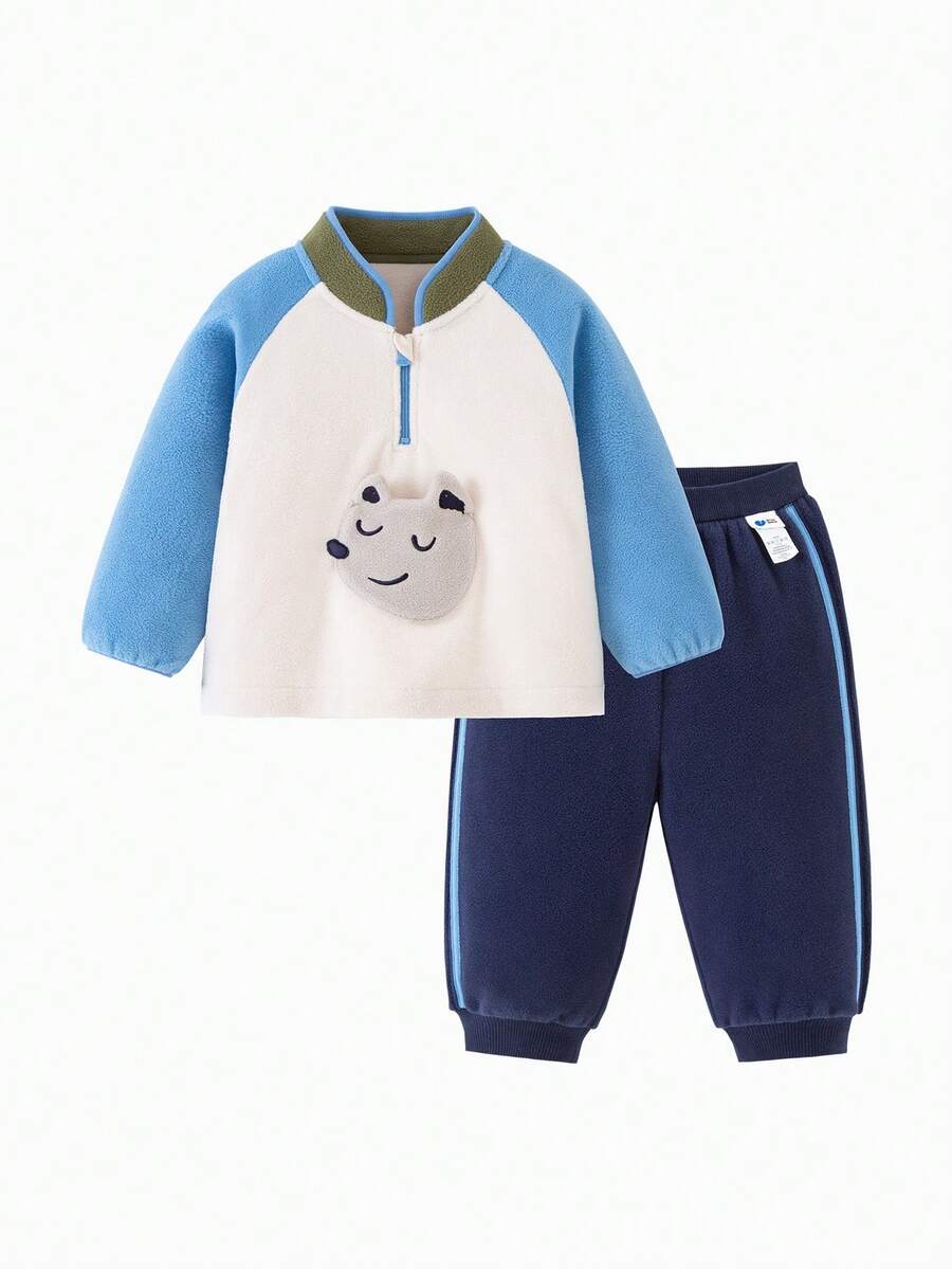 mini bala Kids Anti-Static Fleece Two Pieces Set Soft Cozy Warm Long Sleeve Top And Pants