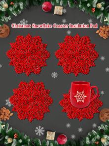 1/6pcs Christmas Snowflake Coasters, Heat Insulation Coasters For Christmas Party Table Decoration, Christmas Scene Decor Coasters, PVC Foil Snowflake Coasters