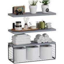 三层浴室壁挂式置物架，带金属篮 - 现代悬浮式木质置物架，适用于马桶上方收纳，节省空间，多层设计，浴室悬浮置物架，洗漱用品收纳，简约设计，光滑表面，悬浮式置物架 - 彩色 - 查看 15