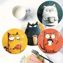 4pcs Cat Coffee Cup Mats, Fashionable Home & Office Decor - Decorative Tabletop Protection, Ideal For Christmas, Halloween, Thanksgiving And Father's Day, Suitable For Parties And Gifts - Perfect Housewarming Gift And Home Decor, 3.85 Inches Diameter - Multicolor 2 - View 6