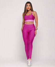 Premium Suplex Fitness Set With Pants And Non-Transparent Cup Top, Fitness Gym Clothing Kit, High Compression Leggings - 雙色玫瑰 - 查看 3