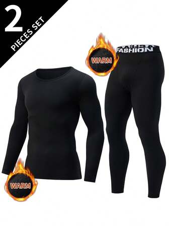 2pcs Men's Thermal Shapewear, Ski Thermal Suit, Shapewear Top And Pants, Men's Fitness Sports Leggings + Shirt