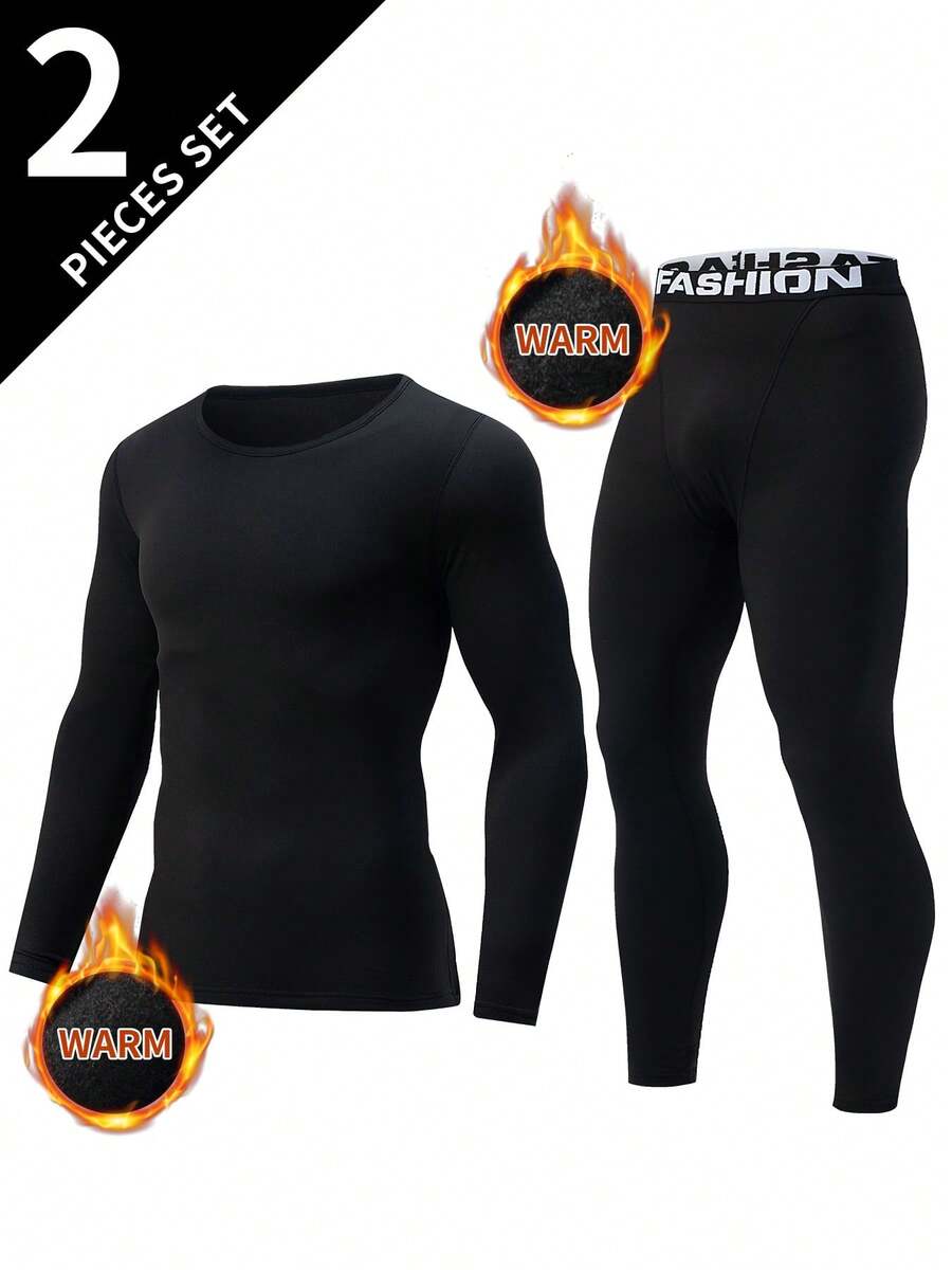 2pcs Men's Thermal Shapewear, Ski Thermal Suit, Shapewear Top And Pants, Men's Fitness Sports Leggings + Shirt