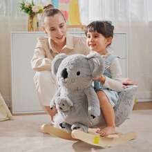 HOMCOM Kids Toddler Rocking Horse Plush Ride On Koala Rocker Wooden Base Seat Ty Belt W/ Gloved Doll Toy For 18-36 Months Grey - Grey - View 8