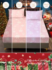 3pcs Polyester Digital Printing Christmas-Themed Bedding Three Pieces Set With White Snowflake Pattern (1 Fitted Sheet+2 Pillowcases Without Core), Suitable For Christmas Decor Home,Christmas Decoration, And Cute Christmas Gift. - Multicolor - View 4