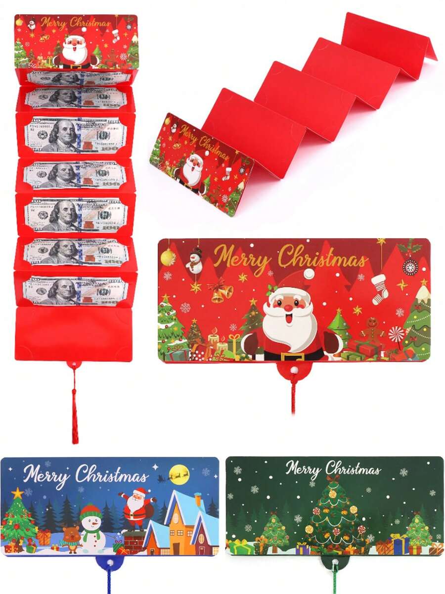 6/3/1pc Christmas Cash Red Envelope And Gift Card Set, Christmas Gift Box, Suitable For Christmas Party Gift Supplies, 10 Slot Red Envelopes With Santa Claus, Christmas Tree, Snowman Patterns, Surprise Christmas Gift Card Clip, Holiday Party Gift Box