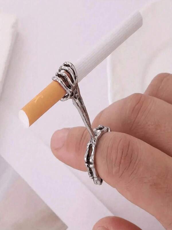 1pc Personalized Hand Bone Smoking Ring, Cigarette Holder With Skull Pattern Ring Holder, Adjustable Opening To Prevent Hand Burning And Yellowing