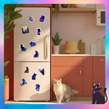 Colorful Space Galaxy Cat Accessories Decoration Fridge Magnet(12 Pack) Fun Tie Dye Merch Party Supplies Accessory Gifts Cruise Door Room Decor  Bumper Cabinets Sticker Decal Reusable - 彩色貓 - 查看 8