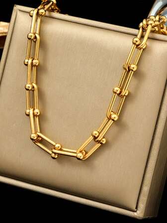 1pc Stainless Steel Chain Necklace, Casual & Versatile Accessory