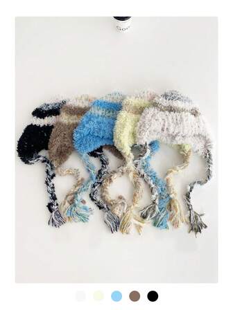 1 st varm randig stickad mössa med öronlappar för kvinnor, vindtät tjock stickad mössa för höst/vinter