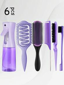 Bộ 2/5/6 lược tạo kiểu tóc, lược uốn tạo kiểu nâng cấp, lược tạo kiểu 9 hàng bằng nylon với đệm khí, chai xịt 200ml, lược tạo độ phồng, lược đuôi nhọn, lược chải viền tóc, dụng cụ tạo kiểu tóc, sản phẩm và phụ kiện tóc, dễ vệ sinh, tạo lọn xoăn và độ phồng hoàn hảo, phù hợp với mọi loại tóc, quà tặng cho nữ (màu tím đậm), bộ dụng cụ tạo kiểu tóc, cần thiết cho salon, làm đẹp, du lịch, dụng cụ tạo kiểu tóc và phụ kiện tóc. - Màu tím đậm - Xem 15