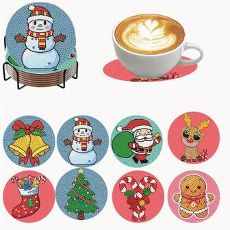 8pcs/Set DIY Diamond Painting Coasters, Fully Covered With Shiny Rhinestones, Living Room Bedroom Decor, Christmas Gift, 70 Sets/560pcs