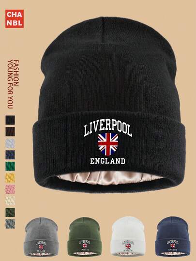 1顶印有“利物浦，英格兰”字样和英格兰国旗图案的时尚针织帽，保暖舒适，适合送给爸爸或家人。这款百搭纯色宽松针织帽有多种颜色可选，弹性十足，适合秋冬季节佩戴，男女皆宜，宽松舒适，可用于滑雪、徒步、万圣节、圣诞节等场合，是送给爸爸妈妈的理想生日/节日礼物，冬季保暖必备。