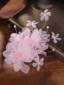 1 件手工雪纺白色花朵蕾丝发夹，新娘头饰配饰