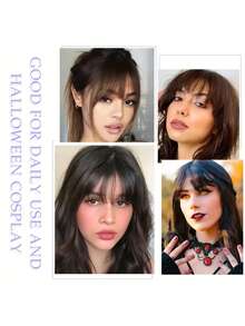 Air Bangs Hairpieces Hair Women Natural Black Light Brown Bangs Hair Clips For Extensions Fake Air Bangs Hair Clip-In Extension Fake Fringe Natural Halloween Day False Hairpiece For Women Clip In Bangs Human Hair Wispy Bangs Clip In Bangs For Women, Faux Bangs, Bangs Fringe With Temples Hairpieces For Daily Wear, Curved Bangs Women's Natural-Looking Clip-In Bangs With Sideburns – Hairpiece For Everyday Elegance