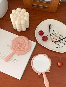 1 buc oglindă portabilă cu flori de trandafir pentru fete, oglindă mică de machiaj, portabilă, mini oglindă de machiaj, portabilă pentru studenți, oglindă mică portabilă pentru machiaj de nuntă, oglindă portabilă pentru domnișoare de onoare, oglindă de machiaj zilnică