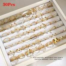 30pcs/Pack Minimalist Heart & Leaf Design Rings Set, Elegant Versatile Mixed Styles Open Rings, Suitable For Party, Wedding, Daily Wear, Fashion Jewelry Gift, Random Assortment - Multicolor - View 12