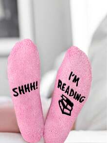 1 Pair Soft & Non-Slip Reading Socks, Unique Socks For Men & Women, Pink Crew Socks, Best Birthday Gift For Readers, Suitable For Autumn/Winter, Size: 35-42, Fall