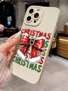 1 pieza Funda de teléfono con diseño de ojo beige y lazo navideño de moda y único, compatible con iPhone 16/16Pro/16Plus/15/15ProMax/15Pro/11/12/13/14ProMax/12Mini/13Mini/11Pro/11ProMax/12Pro/12ProMax/13Pro/13ProMax/14Pro/14ProMax, de carcasa suave, creativa y elegante