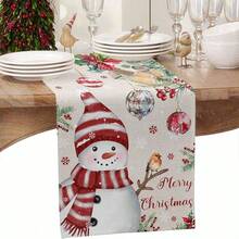 1pc Cute Christmas Snowman & Flower Tabletop Flag, Red Ball Winter, Red Bird Tablecloth Scarf Dining Table Party Home Decor Christmas Decoration - Multicolor - View 6
