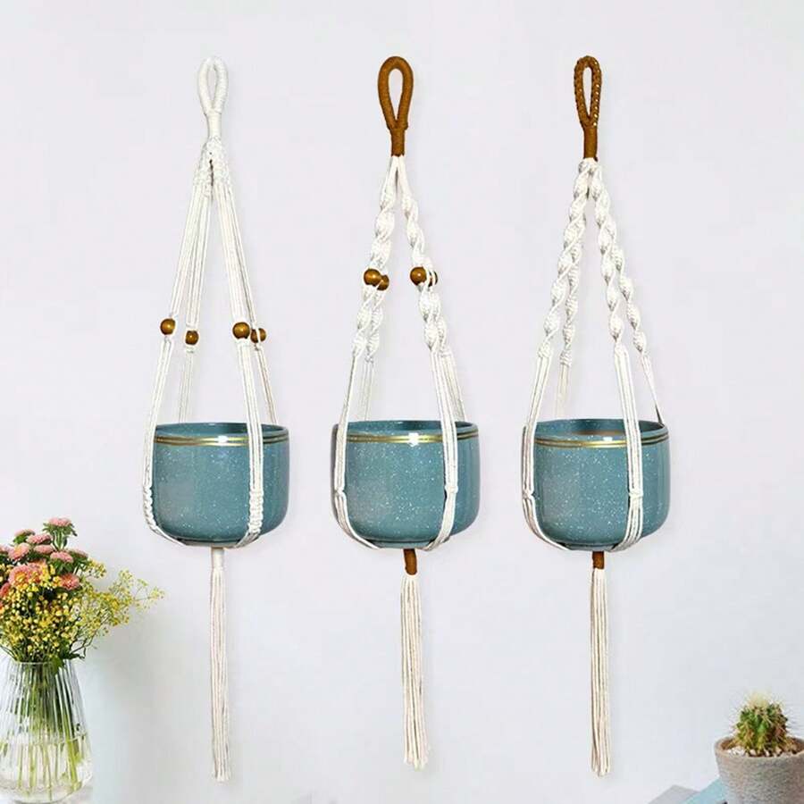 1 Stück Baumwollseil Blumentopf Netztasche, kreative hängende Blumentopf Netztasche, Wanddekoration hängende Korb Pflanzentasche, Heimdekoration Blumentopf hängende Netztasche, ohne Blumentopf