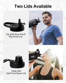 Water Bottle Insulated With Handle, Half Gallon Stainless Steel Metal Large Water Jug, Travel Flask With Straw Spout Lid, Wide Mouth Mug With Carry Pouch, Keep Cold - 黑色 - 查看 3