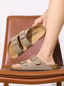 春季新款男女通用厚底舒适沙滩凉鞋，高品质勃肯鞋风格男女通用套脚拖鞋 - 沙色 - 查看 8