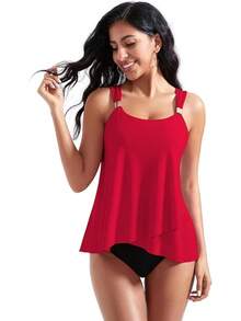 High Waisted Ruffle Tankini Swimsuit Plus Size Tummy Control - Red - View 2