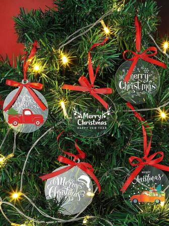 10 piezas Discos redondos en blanco para decoraciones navideñas DIY Juego de decoración colgante creativa Colgante personalizable Juego de bolas transparentes para árbol de Navidad, fiesta, boda, aniversario, decoración del hogar, decoraciones navideñas, decoración de habitación, decoraciones navideñas de invierno, regalos de Navidad, decoración navideña