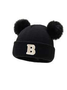 1 件刺绣个性化婴儿针织帽幼儿儿童 26 个字母无檐小便帽工艺女婴骷髅帽适合婴幼儿女孩日常佩戴 0-3 岁