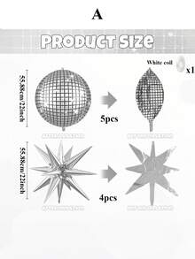9 Stücke 22-Zoll Silber Discokugel Ballons, 4D große metallische Folienballons mit Goldsterne, geeignet für 70er 80er Disco Themenpartys, Geburtstage, Hochzeiten, Jahrestags-Dekoration, Silvester-Dekoration - Verschiedenfarbig - Übersicht 2