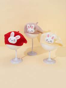 1 pieza Boina de conejo para niñas, boina de invierno cálida, boina de conejo tejida linda, de vuelta a la temporada escolar, otoño/invierno, sombrero decorativo para niñas, boina de pintor - 1PC - Ver 9