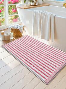 DAJIANG 1pc Flocked Bathroom Mat Carpet, Retro Floral & Rainbow Striped Bohemian Style Area Rug, Non-Slip TPR Bottom, Soft Absorbent Comfortable, Suitable For Bathroom, Shower, Kitchen, Living Room, Dorm, Dining Room, Home Decor, Festival Decor, Thick, Autumn/Winter, Thanksgiving Decoration Christmas Decor Kitchen Rug