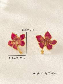 1 Pair Fashionable Floral Enamel Dangle Earrings, Suitable For Party, Daily Wear, Valentine's Day Gift