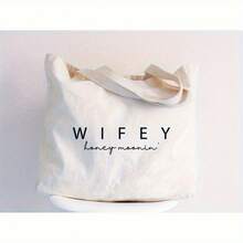 WIFEY Honeymoon Tote Bag Her - Durable Polyester Canvas Bag With Bold Lettering, Spacious Beach Travel Bag Newlyweds, Wedding Party Essentials, Oktoberfest, Graduation, Father's Day & 4th Of July, Bride Gifts, Modern Aesthetic, Sturdy Handles
