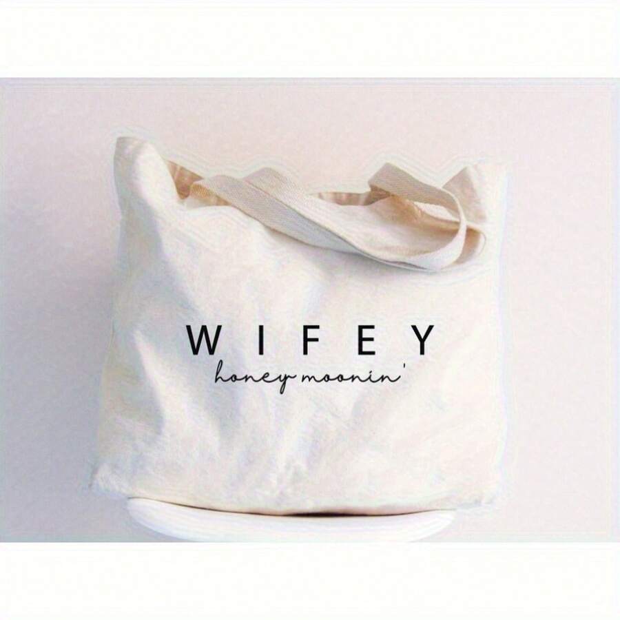 WIFEY Honeymoon Tote Bag Her - Durable Polyester Canvas Bag With Bold Lettering, Spacious Beach Travel Bag Newlyweds, Wedding Party Essentials, Oktoberfest, Graduation, Father's Day & 4th Of July, Bride Gifts, Modern Aesthetic, Sturdy Handles