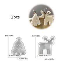 2 pièces Moule de bougie en forme d'arbre de Noël et de renne, fournitures artisanales pour la fabrication de bougies, moules de décoration pour la maison pour la cire, la résine, le plâtre, le silicone