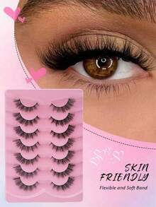 7 paia di ciglie finte naturali, morbide e soffici, a strisce complete, con effetto drammatico e volume, finte ciglie di visone, ciglie a strisce