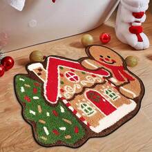 Thảm trang trí hình người bánh gừng và cây thông Noel, chống trượt, mềm mại, có thể giặt máy, hình bầu dục, thích hợp cho phòng khách, phòng ngủ và lối vào, thảm chùi chân nhà bếp dịp Giáng sinh. - Nhiều màu - Xem 5