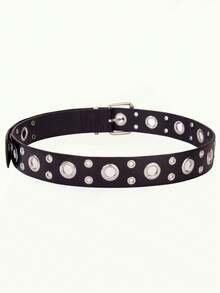 1pc Women's Punk Style Waist Belt, PU Leather Belt With Metal Buckle And Bright White Eye Design, Streetwear