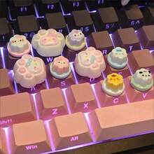 6pcs Anime Sanrio Keycap Sticker Crystal Keycaps DIY Kuromi Theme Personalized Purple Polka Dot Cute Cartoon Sticker Translucent Abs Material Mechanical Keyboard Cap For Gifts