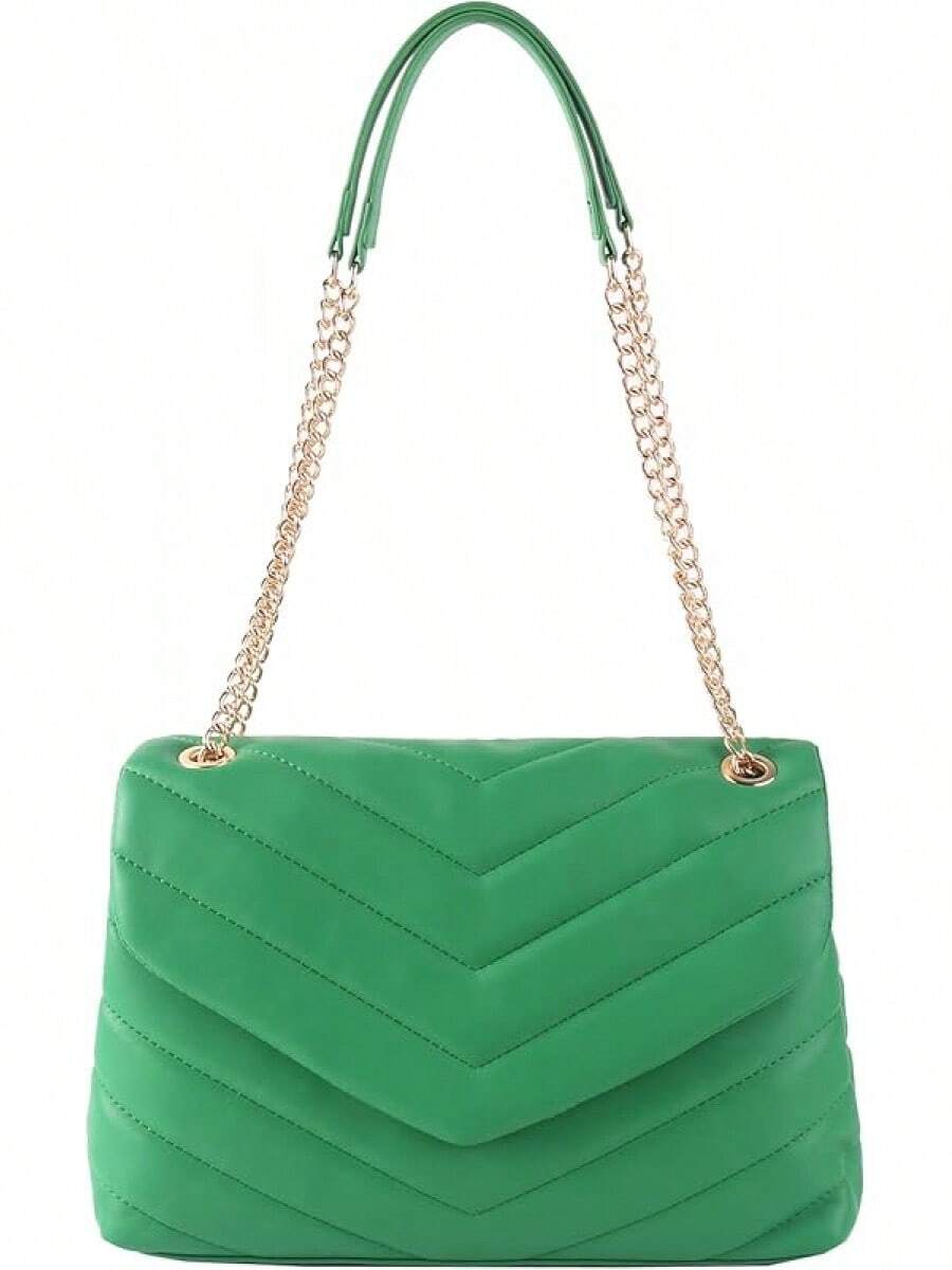 Women Shoulder Bag, Fashionable Quilted Vegan Leather Crossbody Purses With Adjustable Chain Designer Purses-2025 - S,綠色 - 查看 1