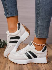 Women's Sneakers Casual Thick Sole Lace-Up Running Shoes Non-Slip Student White Shoes - White - View 5