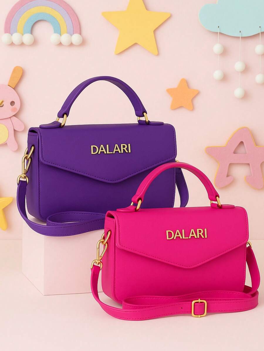 Kit 2 Bolsas Infantil/Juvenil Alça de Mão e Alça de Ombro Regulável Especial Dia das Crianças Primavera Verão 1 Pink + 1 Roxa - A - Visão 1