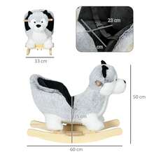 HOMCOM Baby Rocking Horse, Husky-Shaped Plush Wooden Child Rocking Animal, With Seatbelt, For Ages 18-36 Months, Kids Ride-On Toy For Indoor Use - Grey - Grey - View 5