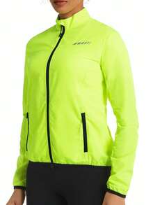 Qualicos Women's Lightweight Breathable Full Zip Cycling Jacket, Outdoor Sports Reflective Long Sleeve Sportswear With Reflective Stripes And Back Pocket, Suitable For Cycling, Running, Hiking - Mustard Yellow - View 4