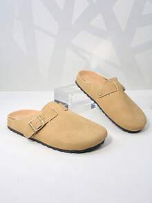 1 Pair Teens' Metal Buckle Shoes, Suede-Like Material, Lightweight Non-Slip Toe, Flat Strap Design, Casual Style Slip-On, Suitable For Daily Street Wear - Camel - View 2