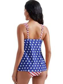 High Waisted Ruffle Tankini Swimsuit Plus Size Tummy Control - American Flag - View 4