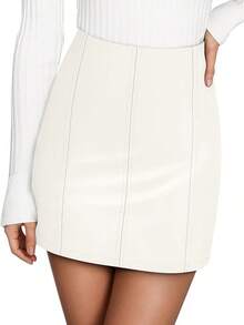 Womens Faux Leather Skirt Elastic High Waisted Bodycon Pencil Mini Skirts With Shorts 2025 - 白色 - 查看 1